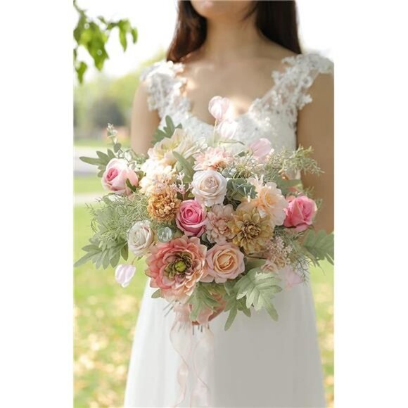 Artificial Flower Wedding Hand Bouquet (Light Pink) - Picture 3 of 6